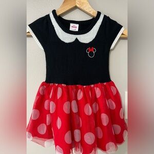 Disney Junior Minnie Mouse Dress 3T Red Polka Dot Tulle Knit EUC
